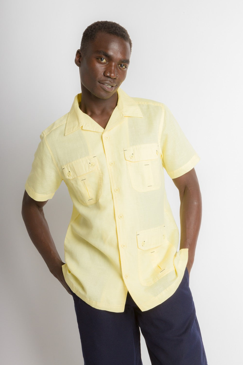 MStar | Men's Linen Cotton Blend Short Sleeve Safari Shirt
