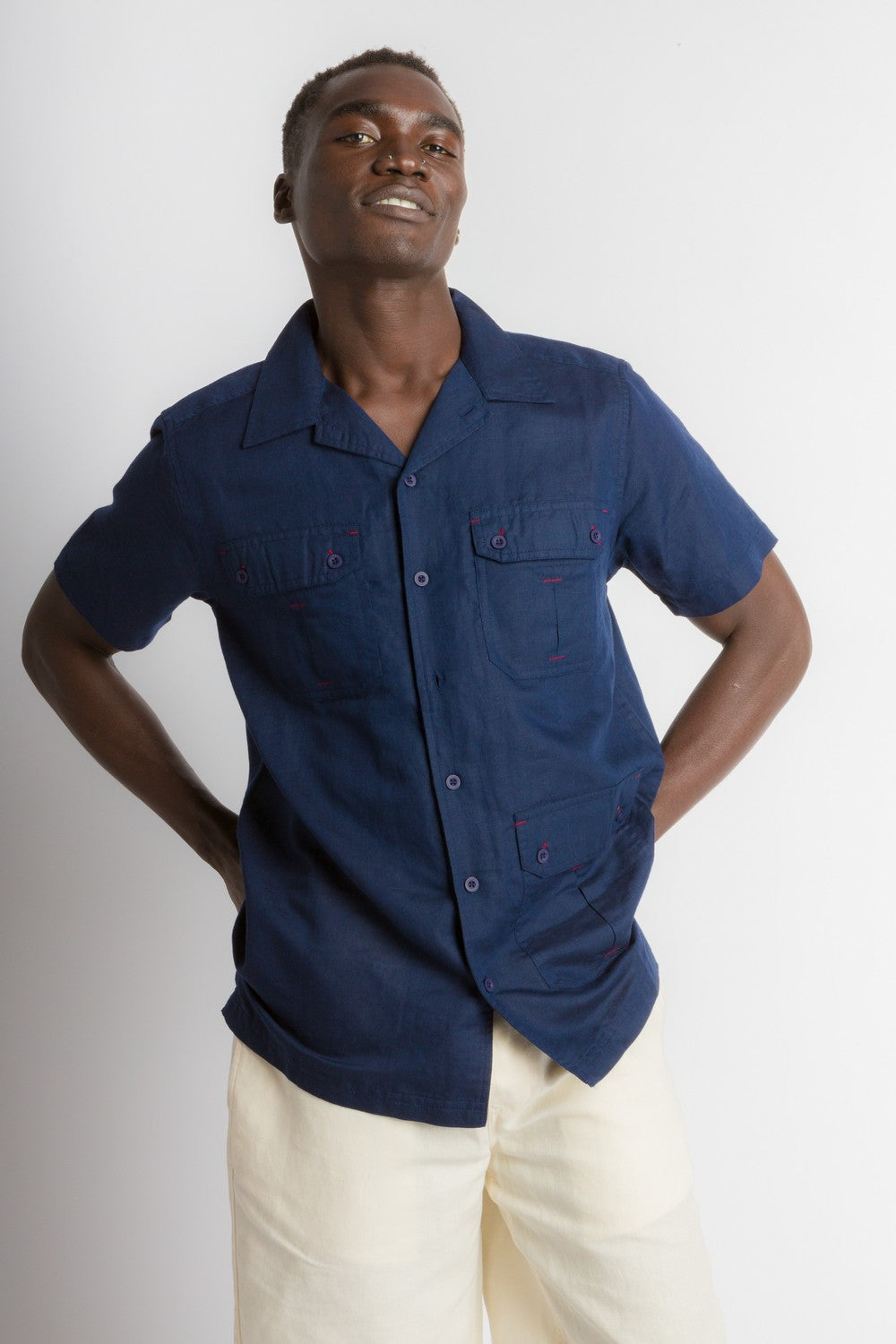 MStar | Men's Linen Cotton Blend Short Sleeve Safari Shirt
