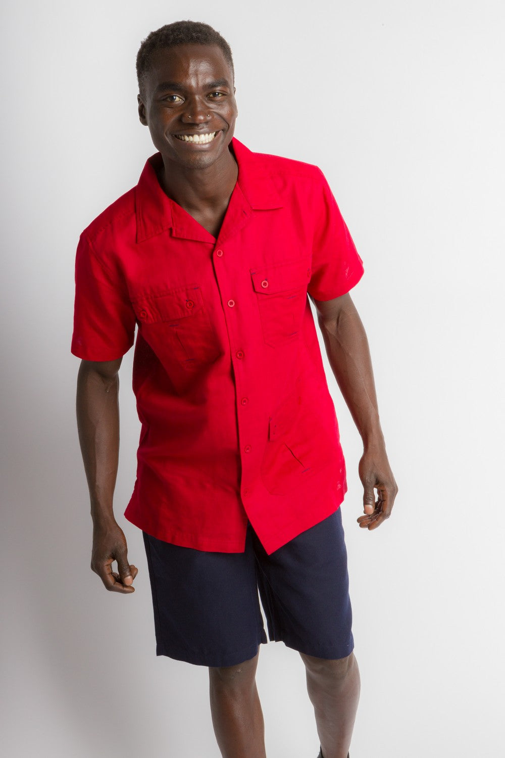 MStar | Men's Linen Cotton Blend Short Sleeve Safari Shirt