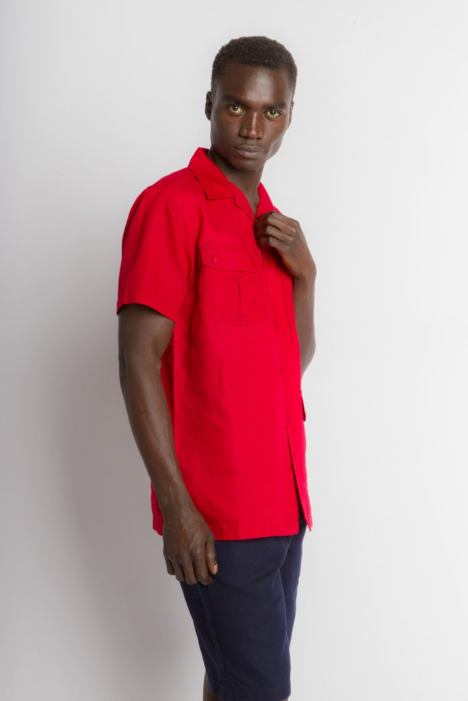 Mstar | Men's Linen Cotton Blend Short Sleeve Safari Shirt Basil / M