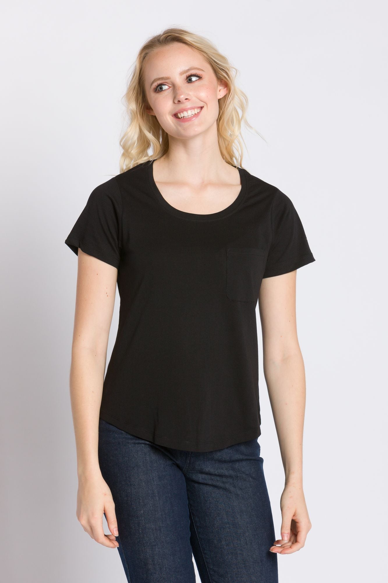 Polly | Women's Anti-Stain Dropped Neckline Tee – Ably Apparel