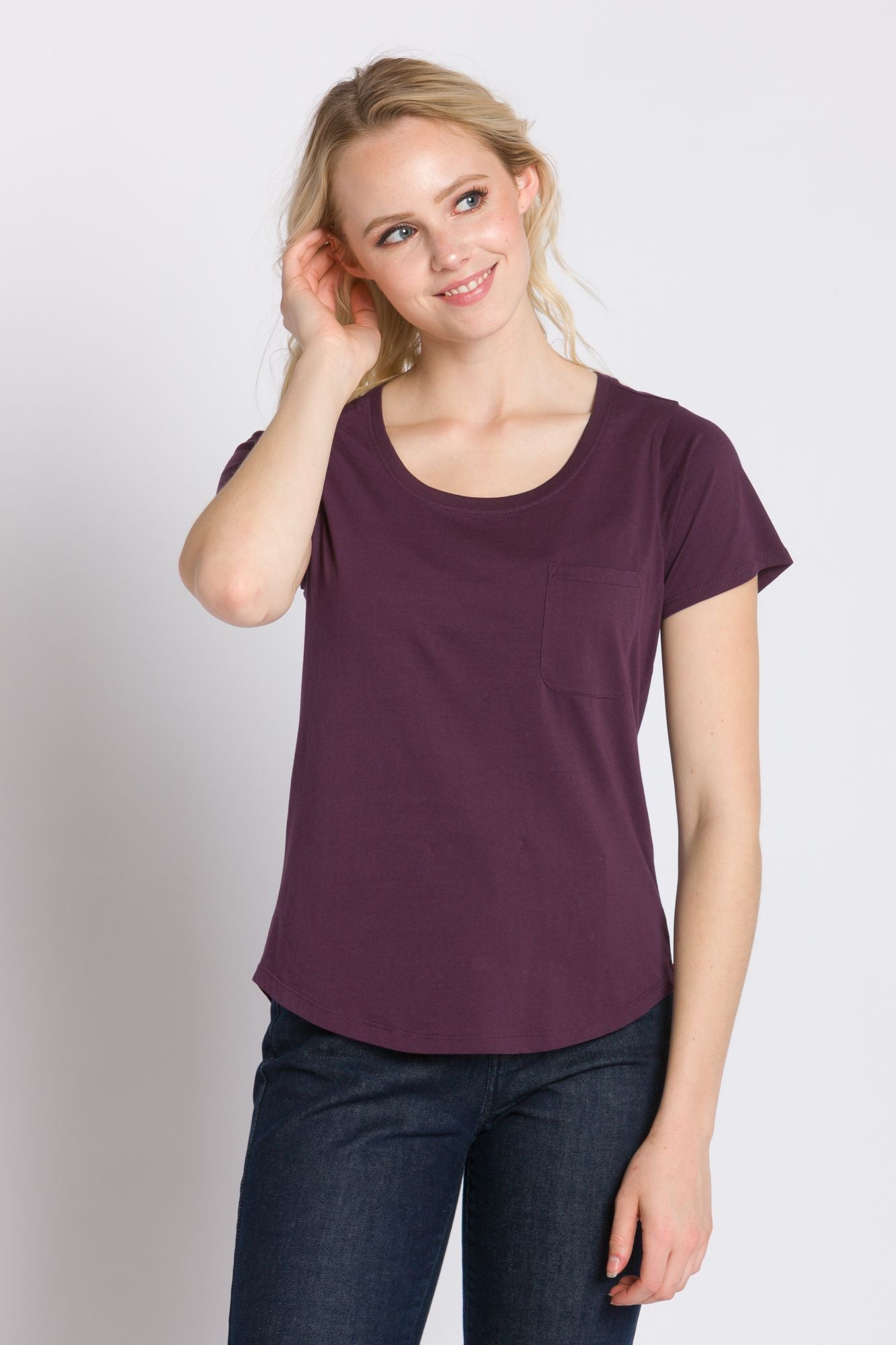 Polly | Women's Anti-Stain Dropped Neckline Tee – Ably Apparel