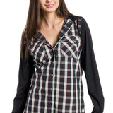 Avonlea | Women's Long Sleeve Button Up With Jersey Sleeves