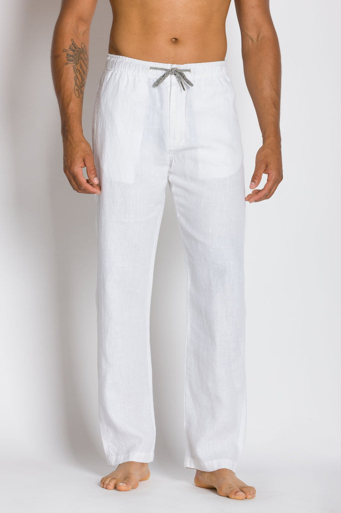 Buy Khaki Drawcod Linen Relaxed Fit Men's Trousers-North Republic
