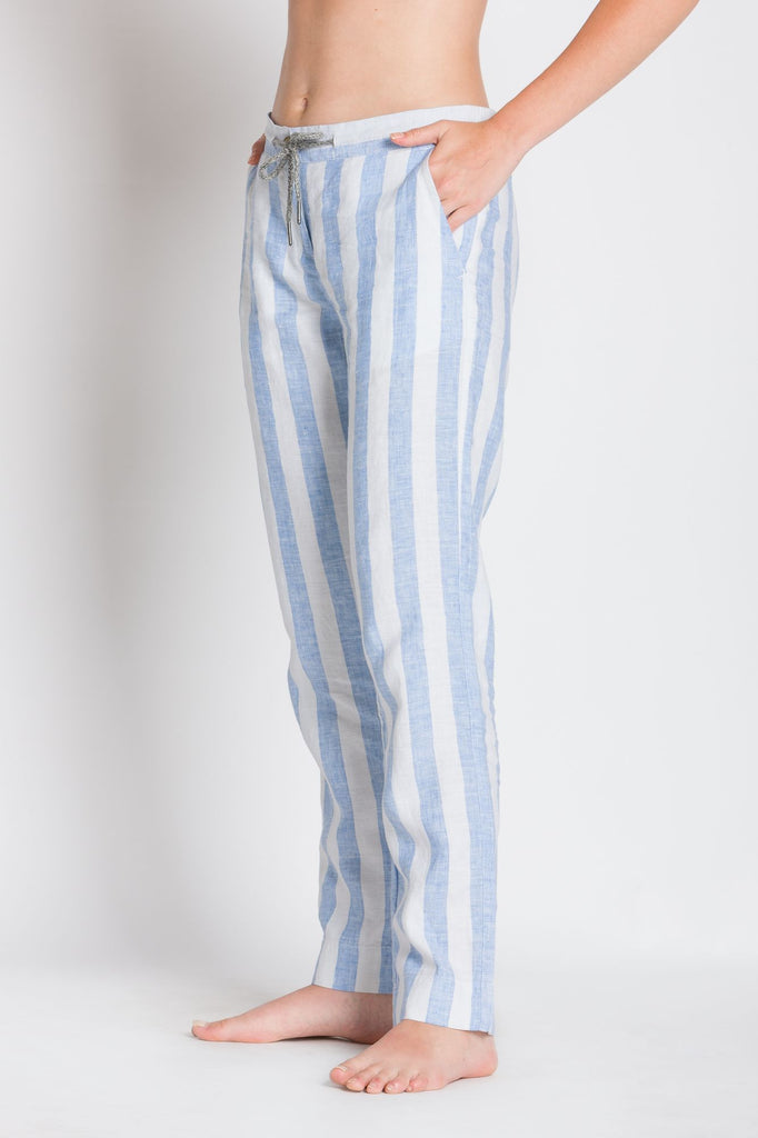 Twill pyjama bottoms - Light blue/Striped - Ladies