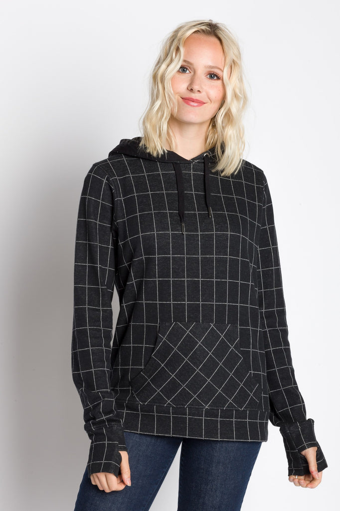 Cecilia | Women's Hooded Windowpane Lightweight Sweatshirt