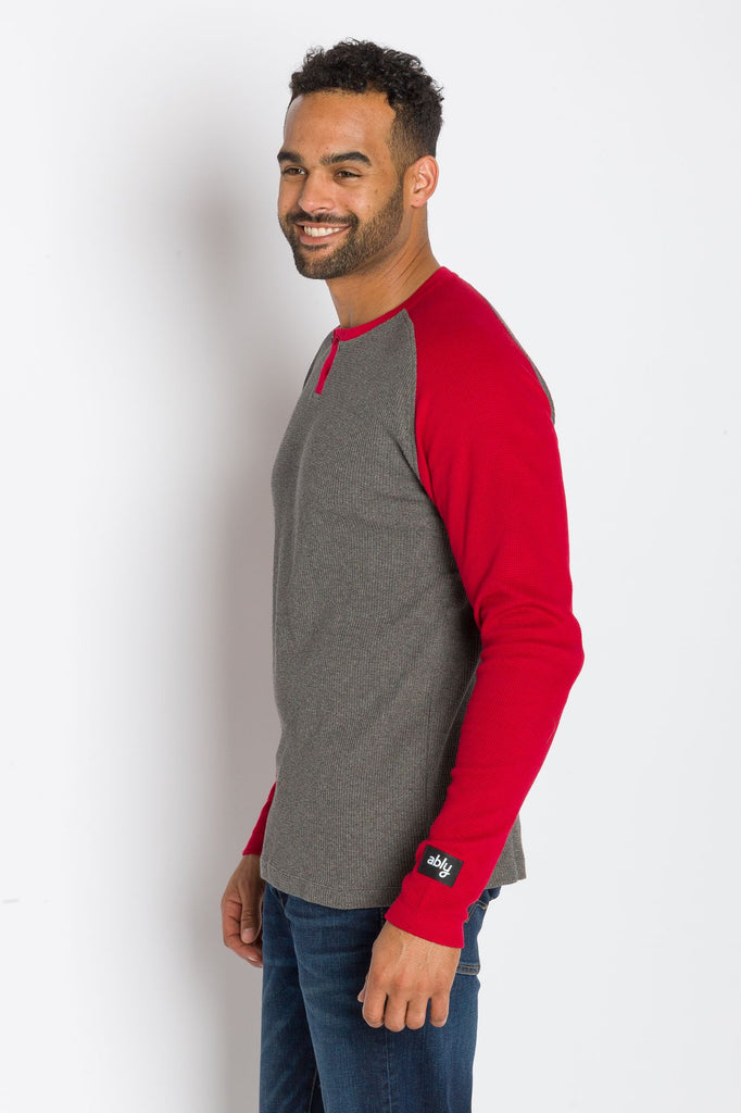 Mens Red & Black Raglan Baseball Shirt